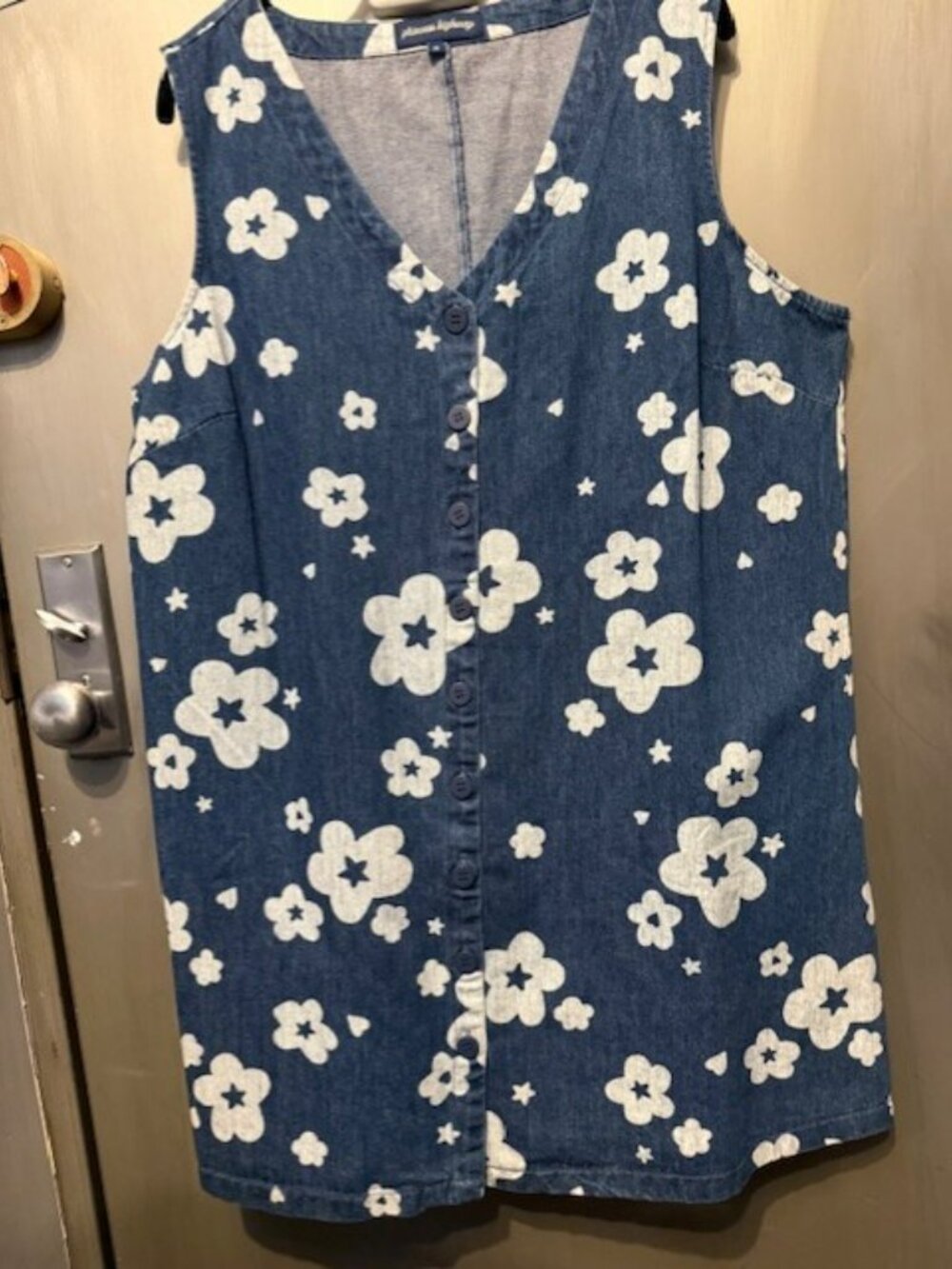 Retro Indigo denim Starry Flower Pinafore Mini Dress - NWOT / AU 18 = US 14 - Picture 8 of 16